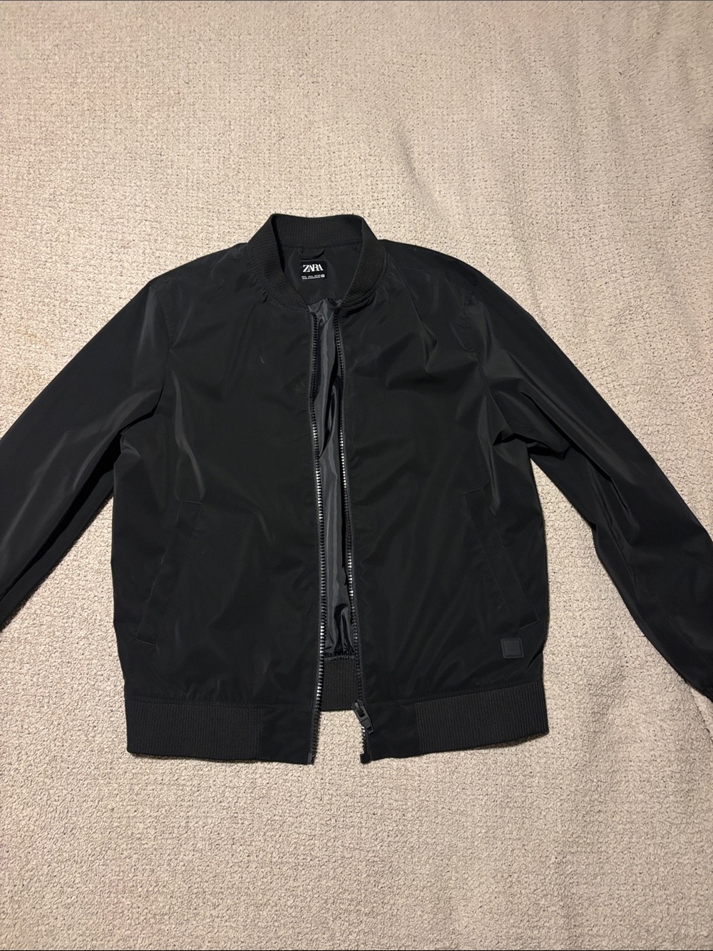 Zara Black Men's Bomber Jacket with Ribbed Trim